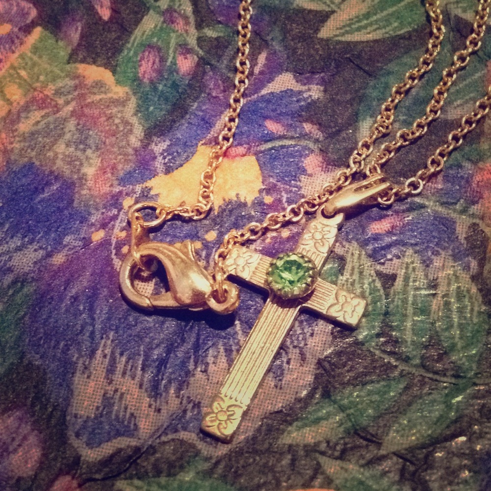 Peridot and Gold Cross Necklace